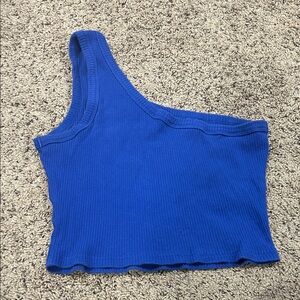 One-Shoulder Blue Ribbed Top